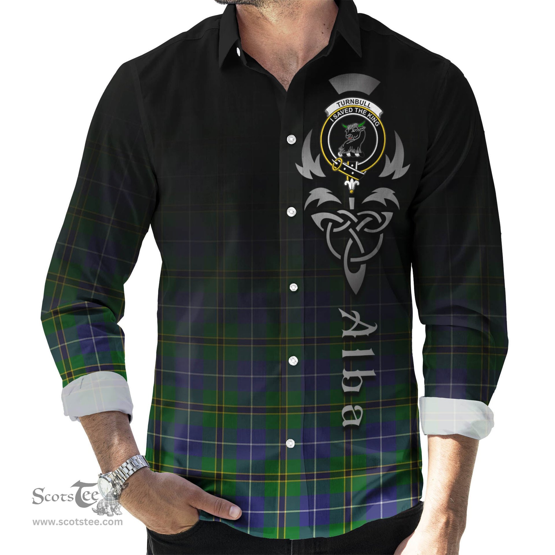 ScotsTee Shop Scottish Turnbull Hunting Clan Crest Tartan Alba Gu Brath Celtic Inspired Tartan Long Sleeve Shirt