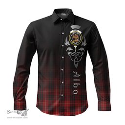 ScotsTee Shop Scottish Munro Black and Red Clan Crest Tartan Alba Gu Brath Celtic Inspired Tartan Long Sleeve Shirt