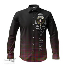 ScotsTee Shop Scottish MacRae Red Clan Crest Tartan Alba Gu Brath Celtic Inspired Tartan Long Sleeve Shirt