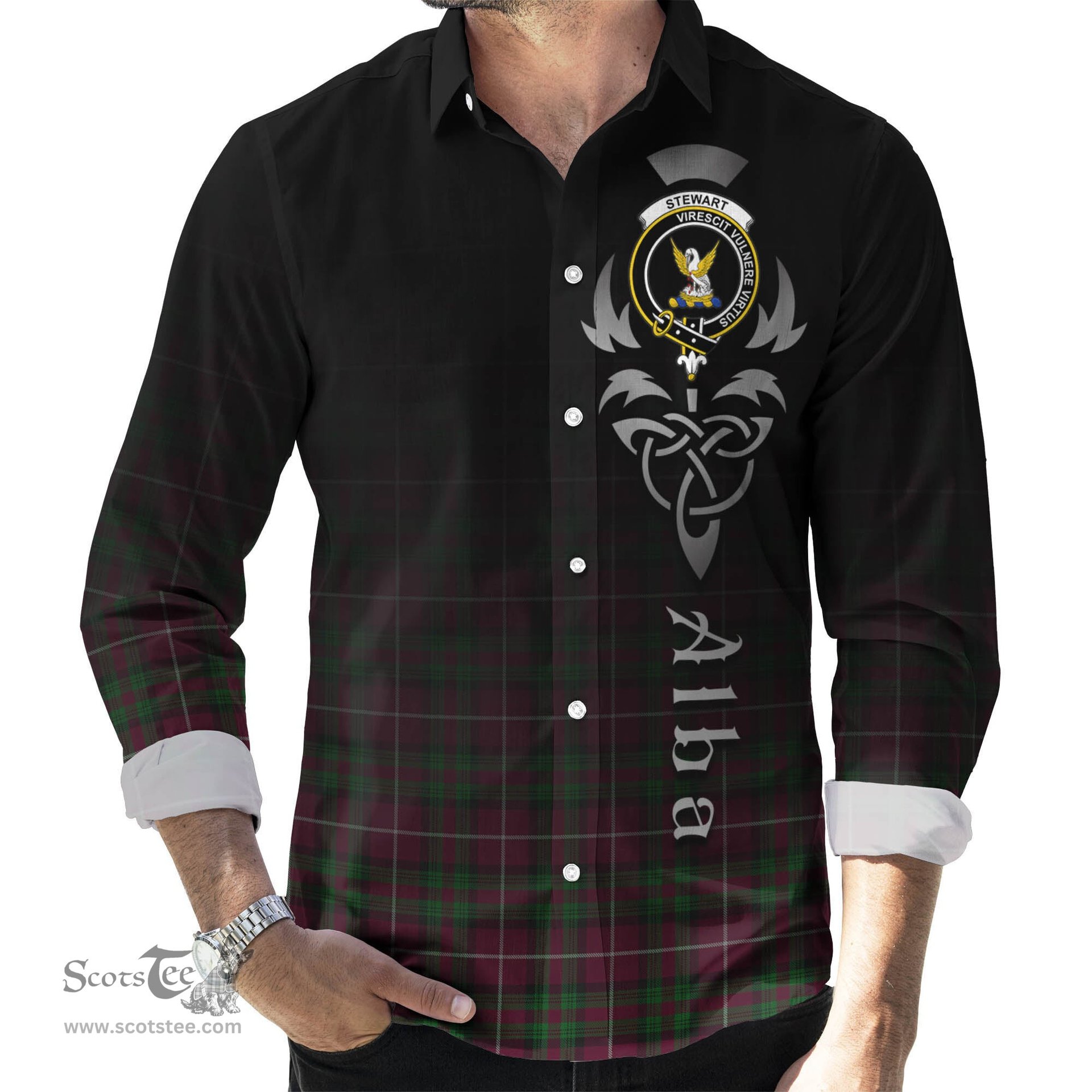 ScotsTee Shop Scottish Stewart of Bute Hunting Clan Crest Tartan Alba Gu Brath Celtic Inspired Tartan Long Sleeve Shirt