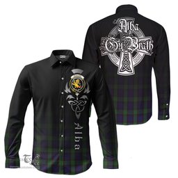 ScotsTee Shop Scottish Nicolson Green Hunting Clan Crest Tartan Alba Gu Brath Celtic Inspired Tartan Long Sleeve Shirt