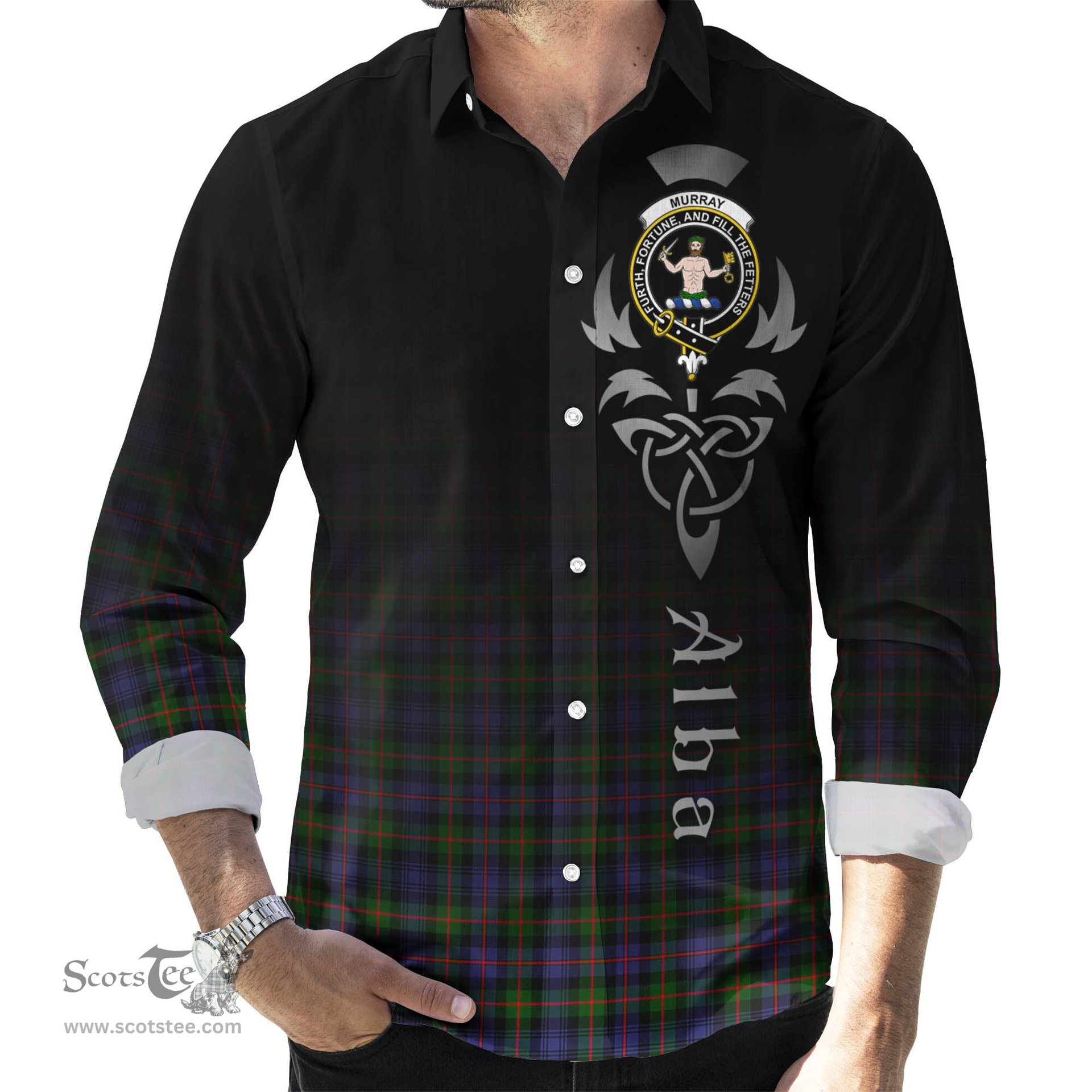 ScotsTee Shop Scottish Murray of Atholl Modern Clan Crest Tartan Alba Gu Brath Celtic Inspired Tartan Long Sleeve Shirt