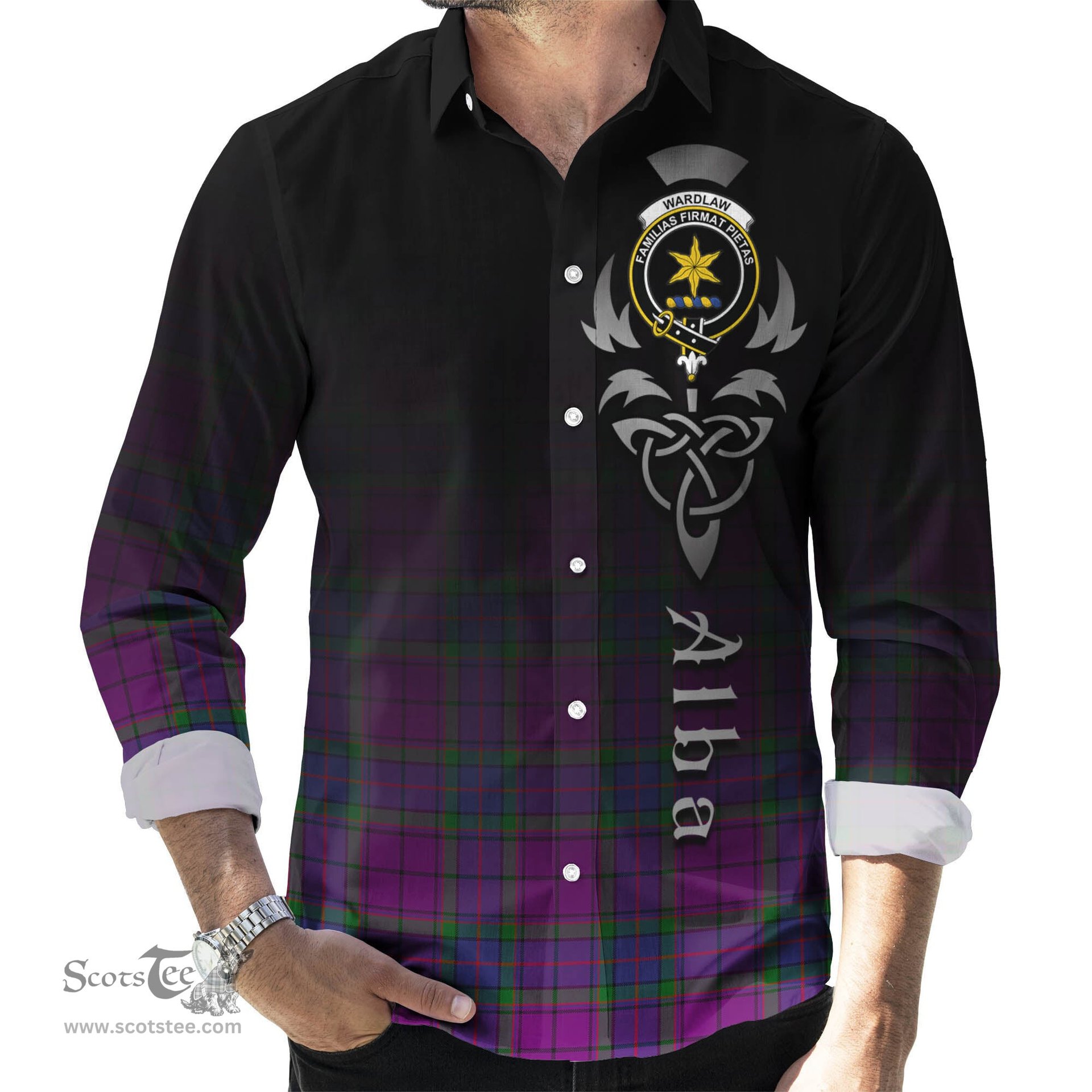 ScotsTee Shop Scottish Wardlaw Modern Clan Crest Tartan Alba Gu Brath Celtic Inspired Tartan Long Sleeve Shirt