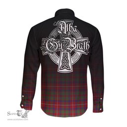 ScotsTee Shop Scottish Shaw Red Modern Clan Crest Tartan Alba Gu Brath Celtic Inspired Tartan Long Sleeve Shirt