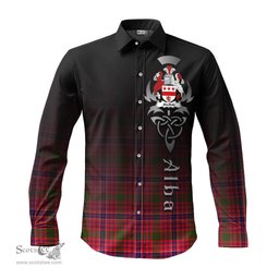 ScotsTee Shop Scottish MacRow Clan Crest Tartan Alba Gu Brath Celtic Inspired Tartan Long Sleeve Shirt