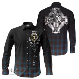 ScotsTee Shop Scottish Stewart Royal Blue Clan Crest Tartan Alba Gu Brath Celtic Inspired Tartan Long Sleeve Shirt