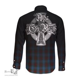 ScotsTee Shop Scottish Stewart Royal Blue Clan Crest Tartan Alba Gu Brath Celtic Inspired Tartan Long Sleeve Shirt