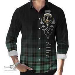 ScotsTee Shop Scottish Wallace Hunting Ancient Clan Crest Tartan Alba Gu Brath Celtic Inspired Tartan Long Sleeve Shirt