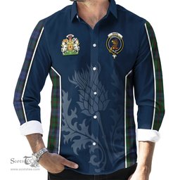 ScotsTee Shop Scottish Baird Clan Scottish Crest and Scottish Thistle Sport Tartan Long Sleeve Shirt