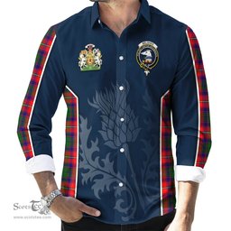 ScotsTee Shop Scottish Belshes Clan Scottish Crest and Scottish Thistle Sport Tartan Long Sleeve Shirt