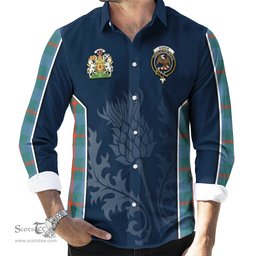 ScotsTee Shop Scottish Agnew Ancient Clan Scottish Crest and Scottish Thistle Sport Tartan Long Sleeve Shirt