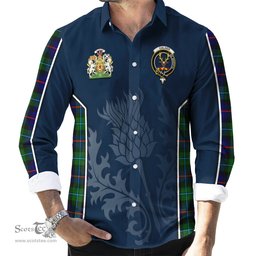 ScotsTee Shop Scottish Calder Modern Clan Scottish Crest and Scottish Thistle Sport Tartan Long Sleeve Shirt