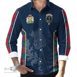 ScotsTee Shop Scottish Auchinleck Clan Scottish Crest and Scottish Thistle Sport Tartan Long Sleeve Shirt