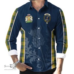 ScotsTee Shop Scottish Fraser Yellow Clan Scottish Crest and Scottish Thistle Sport Tartan Long Sleeve Shirt