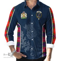 ScotsTee Shop Scottish Fraser Modern Clan Scottish Crest and Scottish Thistle Sport Tartan Long Sleeve Shirt