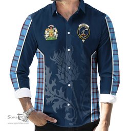 ScotsTee Shop Scottish Elliot Ancient Clan Scottish Crest and Scottish Thistle Sport Tartan Long Sleeve Shirt