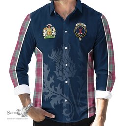 ScotsTee Shop Scottish Crawford Ancient Clan Scottish Crest and Scottish Thistle Sport Tartan Long Sleeve Shirt