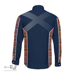 ScotsTee Shop Scottish Drummond of Strathallan Modern Clan Scottish Crest and Scottish Thistle Sport Tartan Long Sleeve Shirt