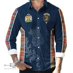 ScotsTee Shop Scottish Drummond of Strathallan Modern Clan Scottish Crest and Scottish Thistle Sport Tartan Long Sleeve Shirt