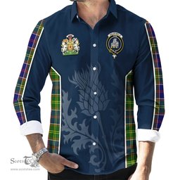 ScotsTee Shop Scottish Dalrymple Clan Scottish Crest and Scottish Thistle Sport Tartan Long Sleeve Shirt