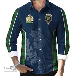 ScotsTee Shop Scottish Douglas Black Clan Scottish Crest and Scottish Thistle Sport Tartan Long Sleeve Shirt