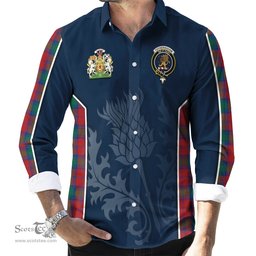 ScotsTee Shop Scottish Fotheringham Modern Clan Scottish Crest and Scottish Thistle Sport Tartan Long Sleeve Shirt