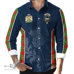 ScotsTee Shop Scottish Grierson Clan Scottish Crest and Scottish Thistle Sport Tartan Long Sleeve Shirt