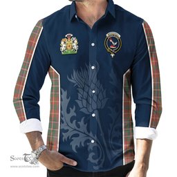 ScotsTee Shop Scottish MacDougall Ancient Clan Scottish Crest and Scottish Thistle Sport Tartan Long Sleeve Shirt