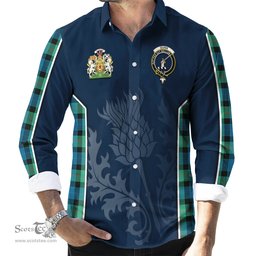 ScotsTee Shop Scottish Gunn Ancient Clan Scottish Crest and Scottish Thistle Sport Tartan Long Sleeve Shirt