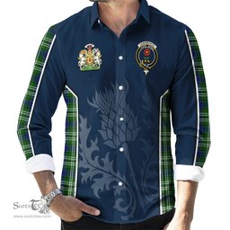 ScotsTee Shop Scottish Learmonth Clan Scottish Crest and Scottish Thistle Sport Tartan Long Sleeve Shirt