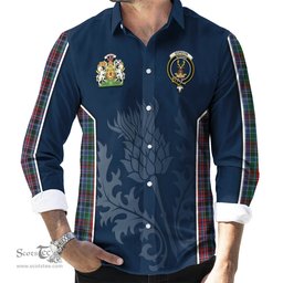 ScotsTee Shop Scottish Gordon Red Clan Scottish Crest and Scottish Thistle Sport Tartan Long Sleeve Shirt