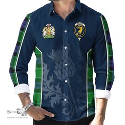 ScotsTee Shop Scottish Haldane Clan Scottish Crest and Scottish Thistle Sport Tartan Long Sleeve Shirt