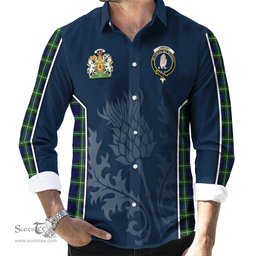 ScotsTee Shop Scottish Lamont Modern Clan Scottish Crest and Scottish Thistle Sport Tartan Long Sleeve Shirt
