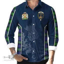 ScotsTee Shop Scottish Gordon Modern Clan Scottish Crest and Scottish Thistle Sport Tartan Long Sleeve Shirt