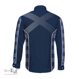 ScotsTee Shop Scottish MacKay Blue Clan Scottish Crest and Scottish Thistle Sport Tartan Long Sleeve Shirt