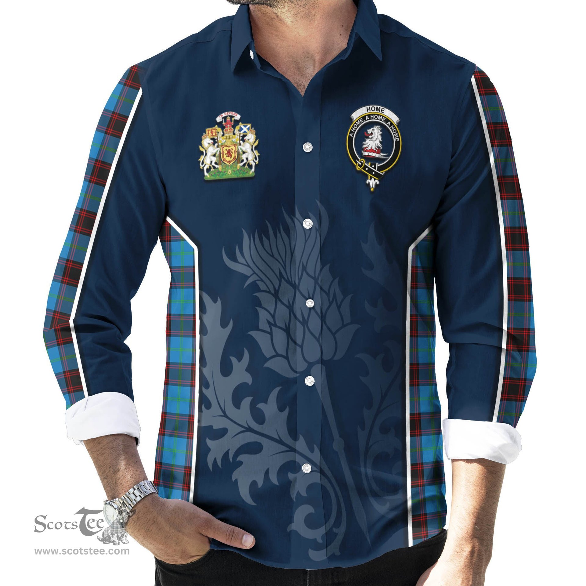 ScotsTee Shop Scottish Home Ancient Clan Scottish Crest and Scottish Thistle Sport Tartan Long Sleeve Shirt