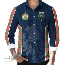 ScotsTee Shop Scottish Grant Ancient Clan Scottish Crest and Scottish Thistle Sport Tartan Long Sleeve Shirt