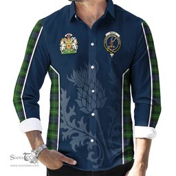 ScotsTee Shop Scottish Rollo Clan Scottish Crest and Scottish Thistle Sport Tartan Long Sleeve Shirt