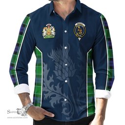ScotsTee Shop Scottish Monteith Clan Scottish Crest and Scottish Thistle Sport Tartan Long Sleeve Shirt