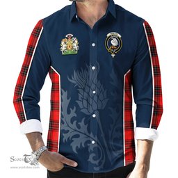 ScotsTee Shop Scottish Wemyss Modern Clan Scottish Crest and Scottish Thistle Sport Tartan Long Sleeve Shirt