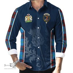 ScotsTee Shop Scottish Wedderburn Clan Scottish Crest and Scottish Thistle Sport Tartan Long Sleeve Shirt