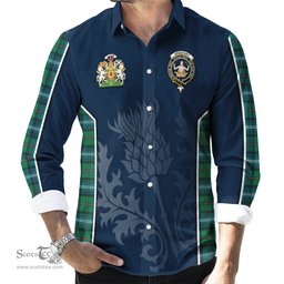 ScotsTee Shop Scottish Urquhart Ancient Clan Scottish Crest and Scottish Thistle Sport Tartan Long Sleeve Shirt