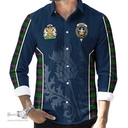 ScotsTee Shop Scottish Urquhart Modern Clan Scottish Crest and Scottish Thistle Sport Tartan Long Sleeve Shirt