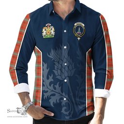 ScotsTee Shop Scottish Morrison Red Ancient Clan Scottish Crest and Scottish Thistle Sport Tartan Long Sleeve Shirt