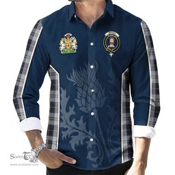 ScotsTee Shop Scottish Menzies Black Dress Clan Scottish Crest and Scottish Thistle Sport Tartan Long Sleeve Shirt