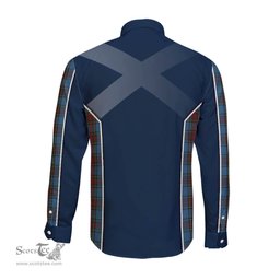 ScotsTee Shop Scottish Stewart Royal Blue Clan Scottish Crest and Scottish Thistle Sport Tartan Long Sleeve Shirt