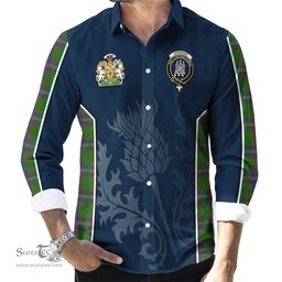 ScotsTee Shop Scottish Strange of Balkaskie Clan Scottish Crest and Scottish Thistle Sport Tartan Long Sleeve Shirt