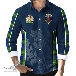 ScotsTee Shop Scottish Maitland Clan Scottish Crest and Scottish Thistle Sport Tartan Long Sleeve Shirt