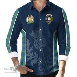 ScotsTee Shop Scottish Oliphant Ancient Clan Scottish Crest and Scottish Thistle Sport Tartan Long Sleeve Shirt
