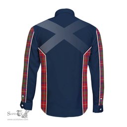 ScotsTee Shop Scottish Shaw Red Modern Clan Scottish Crest and Scottish Thistle Sport Tartan Long Sleeve Shirt
